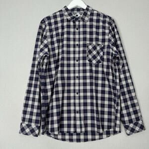 No Nationality NN07 Mens Shirt XL Blue Frede Slim Fit Plaid Button Front Preppy